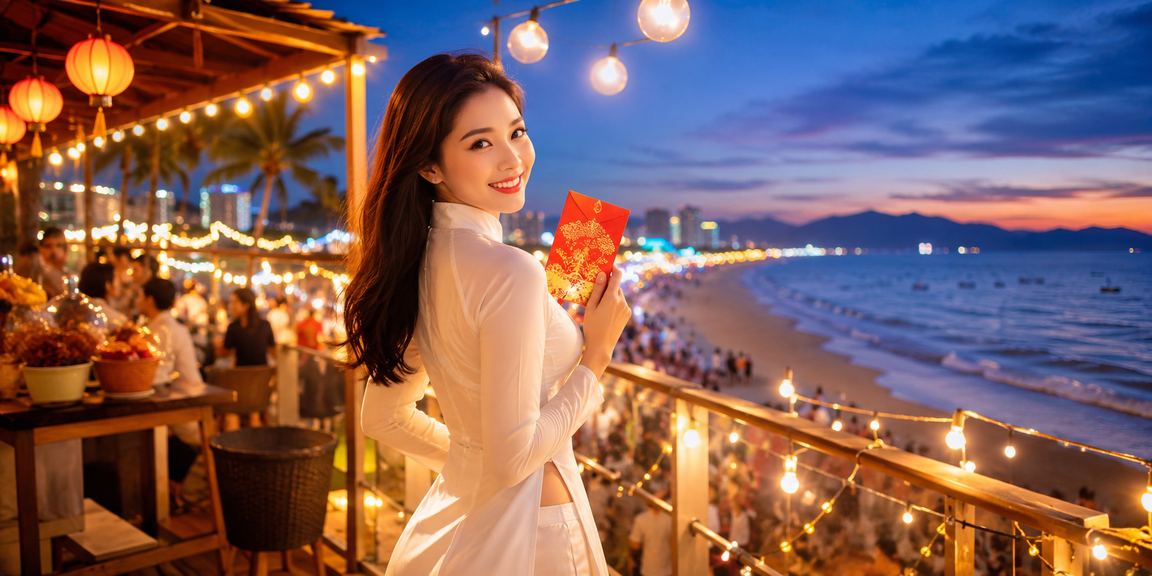 Cô gái Đà Nẵng trong trang phục áo dài nhận phong bì đỏ may mắn từ nền tảng c01
