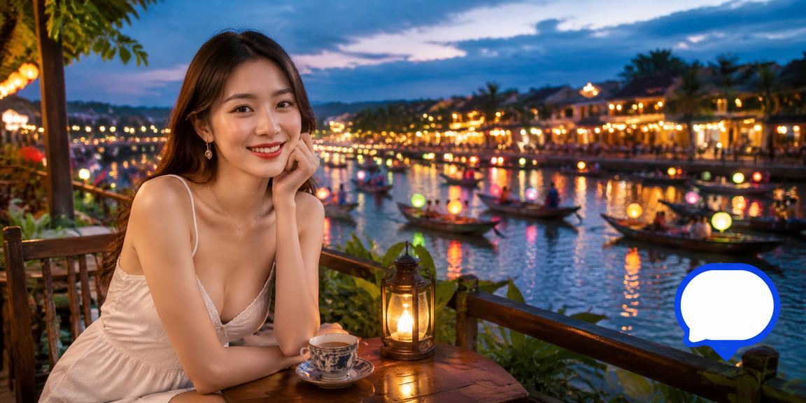 Người dùng Hội An trải nghiệm nền tảng c01 tại quán cà phê buổi sáng
