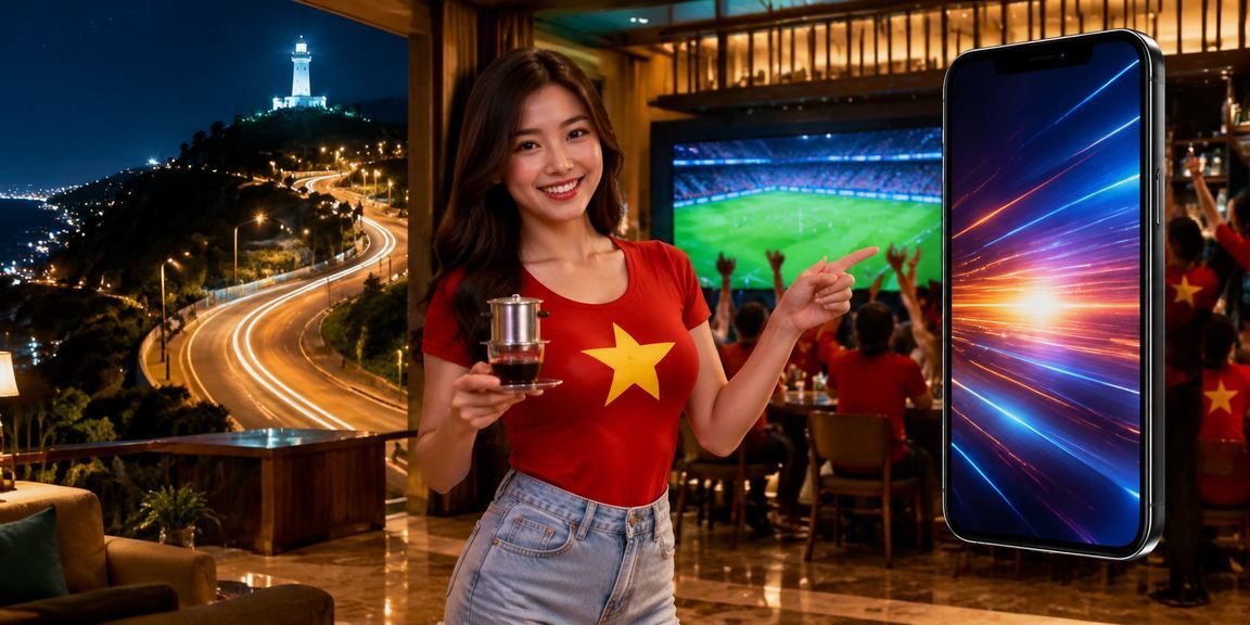 Người dùng Vũng Tàu uống cà phê và theo dõi jackpot trên điện thoại